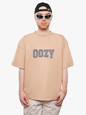 Patch Logo Beige Boxy Premium T-shirt L - STOCK SALE