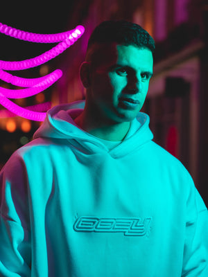 OOZY 3D Logo Oversize White Hoodie S - STOCK SALE