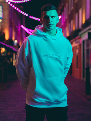 OOZY 3D Logo Oversize White Hoodie S - STOCK SALE