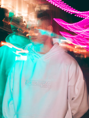 OOZY 3D Logo Oversize White Hoodie S - STOCK SALE