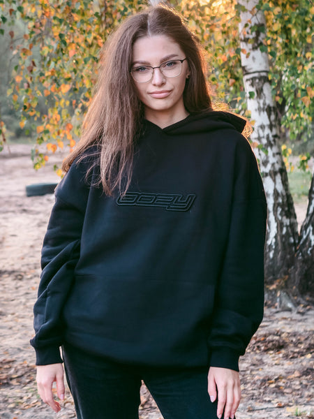 Załaduj obraz do przeglądarki galerii, OOZY 3D Logo Oversize Black Hoodie M - STOCK SALE