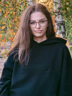 OOZY 3D Logo Oversize Black Hoodie M - STOCK SALE
